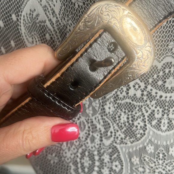 Vintage Eddie Bauer Beaded Leather Belt Braided Edges Black Silver Size 34 - Picture 5 of 9